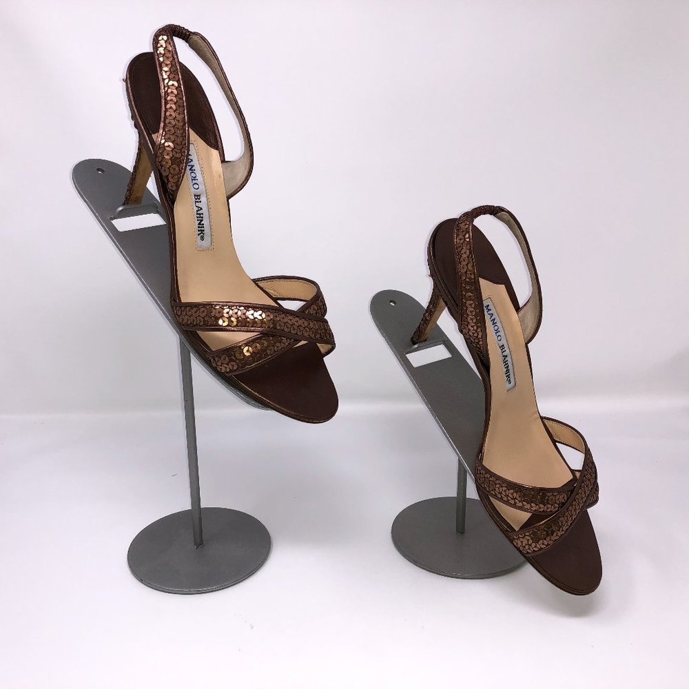 Manolo Blahnik Fieno Bronze Sequin Heels 8.5
